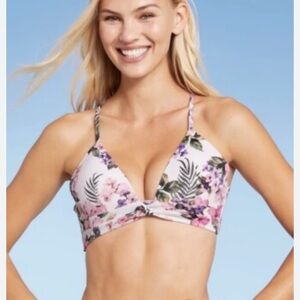 Shade & Shore Floral Bikini Top with Pink and Green Accents